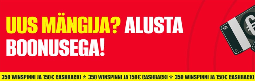 Optibet kasiino boonus - 350 Winspinni ja €150 cashbacki