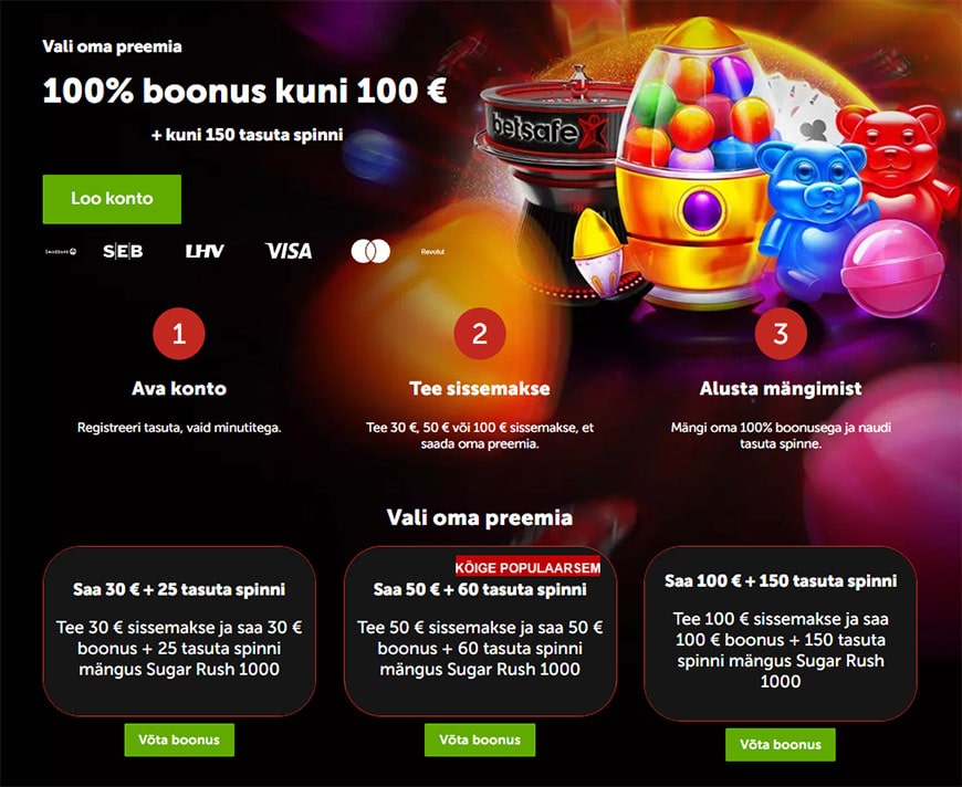 Vali omale sobiv Betsafe kasiino tervitusboonus
