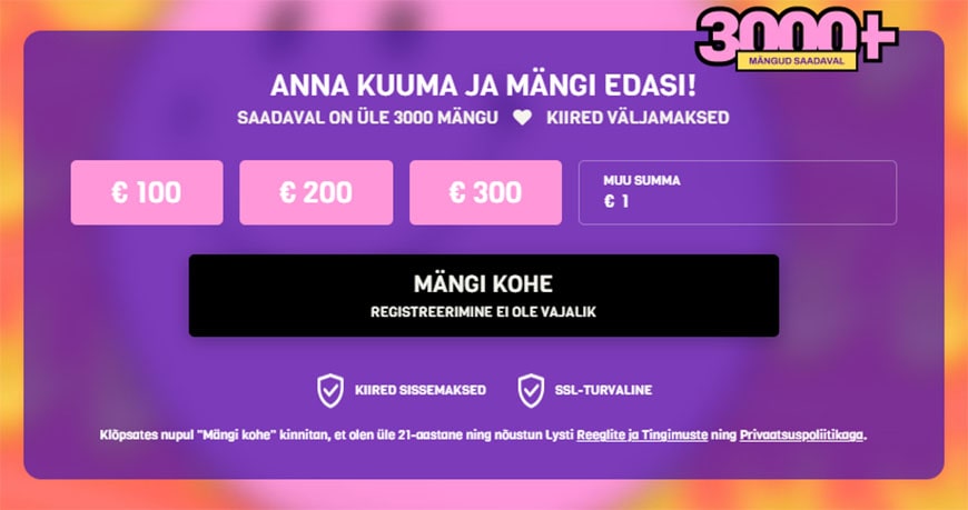 Konto loomine ja sissemakse tegemine Lysti kasiinos