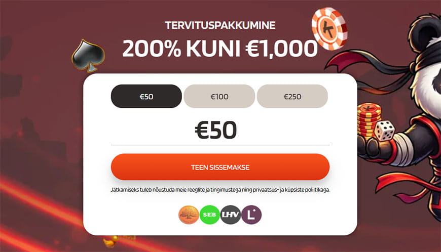Sissemakse tegemine ja automaatne konto registreerimine KumoBetis